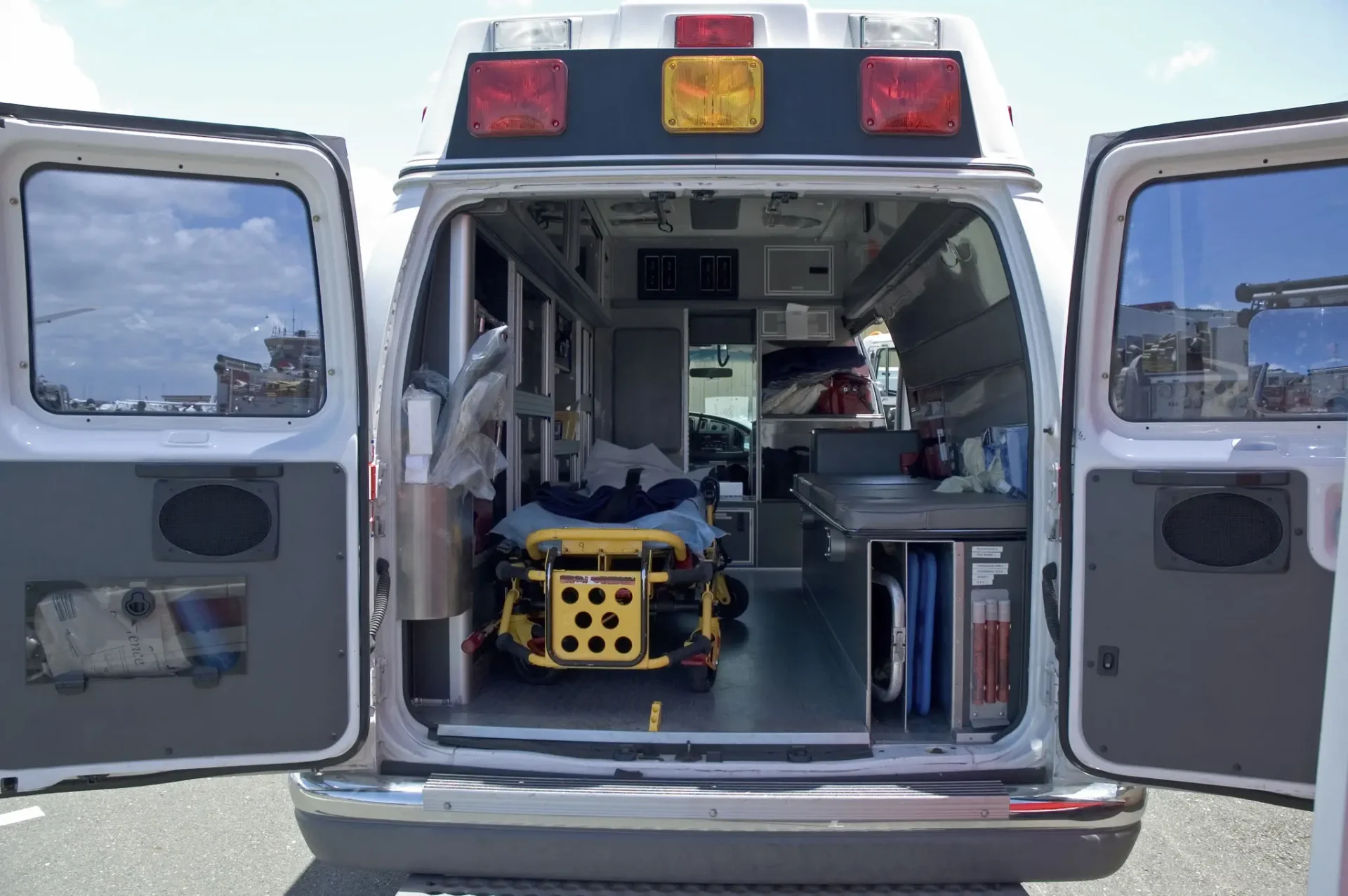 Rear view of ambulance interior